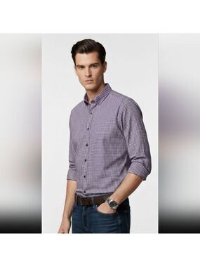 Hugo Boss Men's Shirt Purple Black Checkered